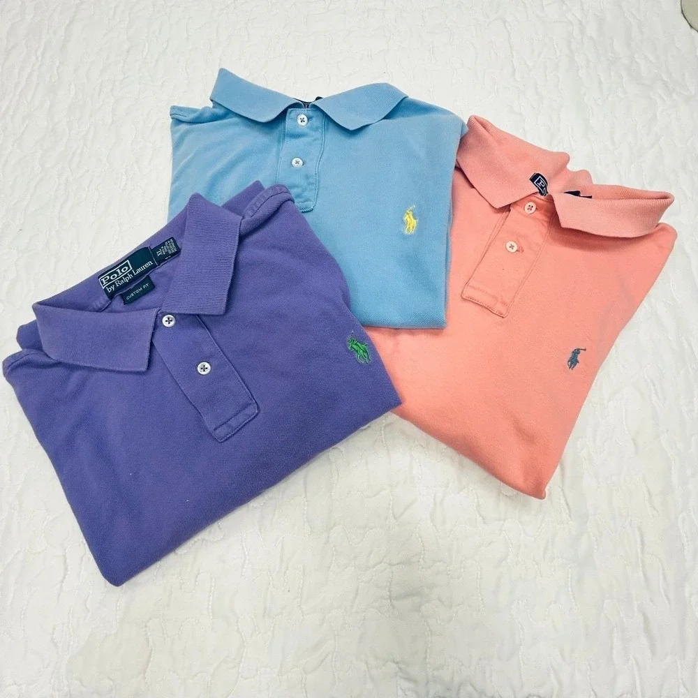 Polo Ralph Lauren Custom Fit Polo Shirt Mens XL Purple Blue Pink Golf Lot of 3
